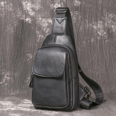 Men'S Leather Breast Bag First Layer Cowhide Outdoor Leisure Messenger Backpack Multi-Functional Shoulder Small Backpack