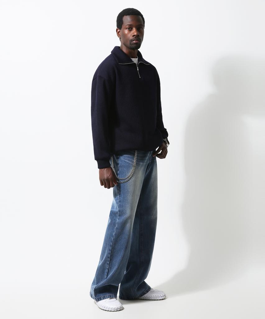 Seuteulaikeu Volume Rib Half Zipper Pullover (Navy)