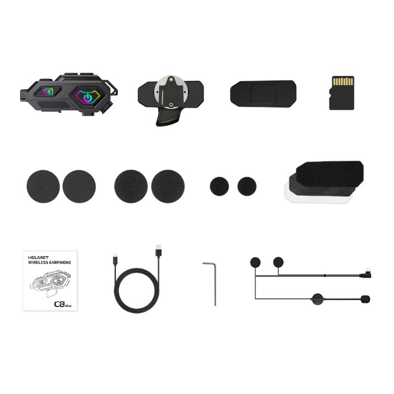 

Motorcycle Headset Bluetooth-compatible and Waterproof Noise Cancelling 1080P Camera And Dashcam for 2 Phones