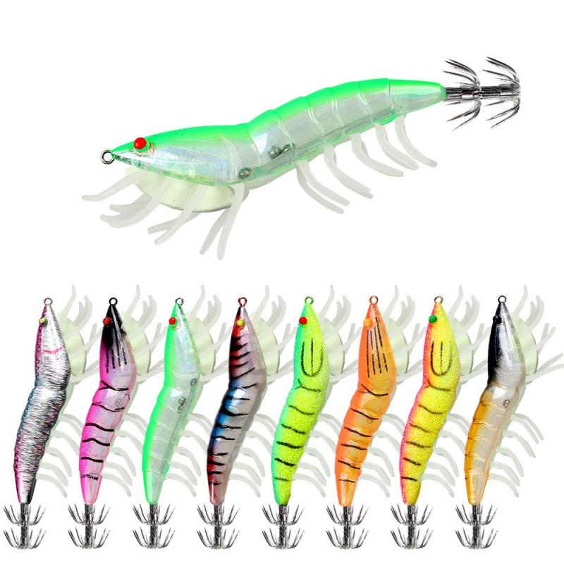 12cm22gUmbrella Hook Luminous Fake Shrimp Bait Sea Fishing Lure Special Night Fishing Squid Bait