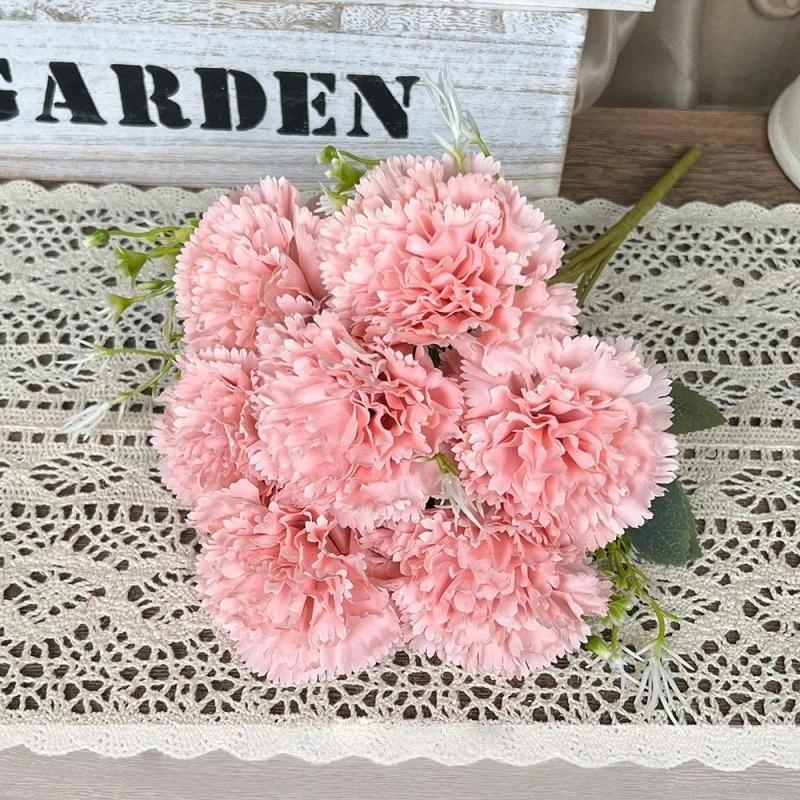 Artificial 7-Heads Carnation Bouquet 1Pcs Waterproof Fake Floral for Holiday Celebration Home Party Decoration