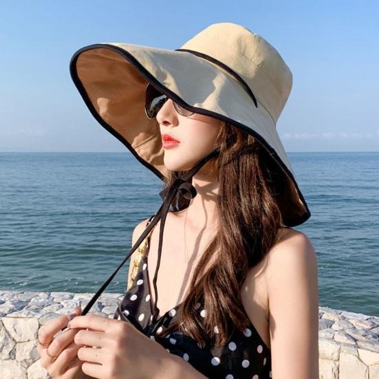 Summer Women Fisherman Hat Big Brim Windproof Fixed Strap Double-sided Wear Sun Protection Anti-UV Breathable Portable Camping Beach Travek
