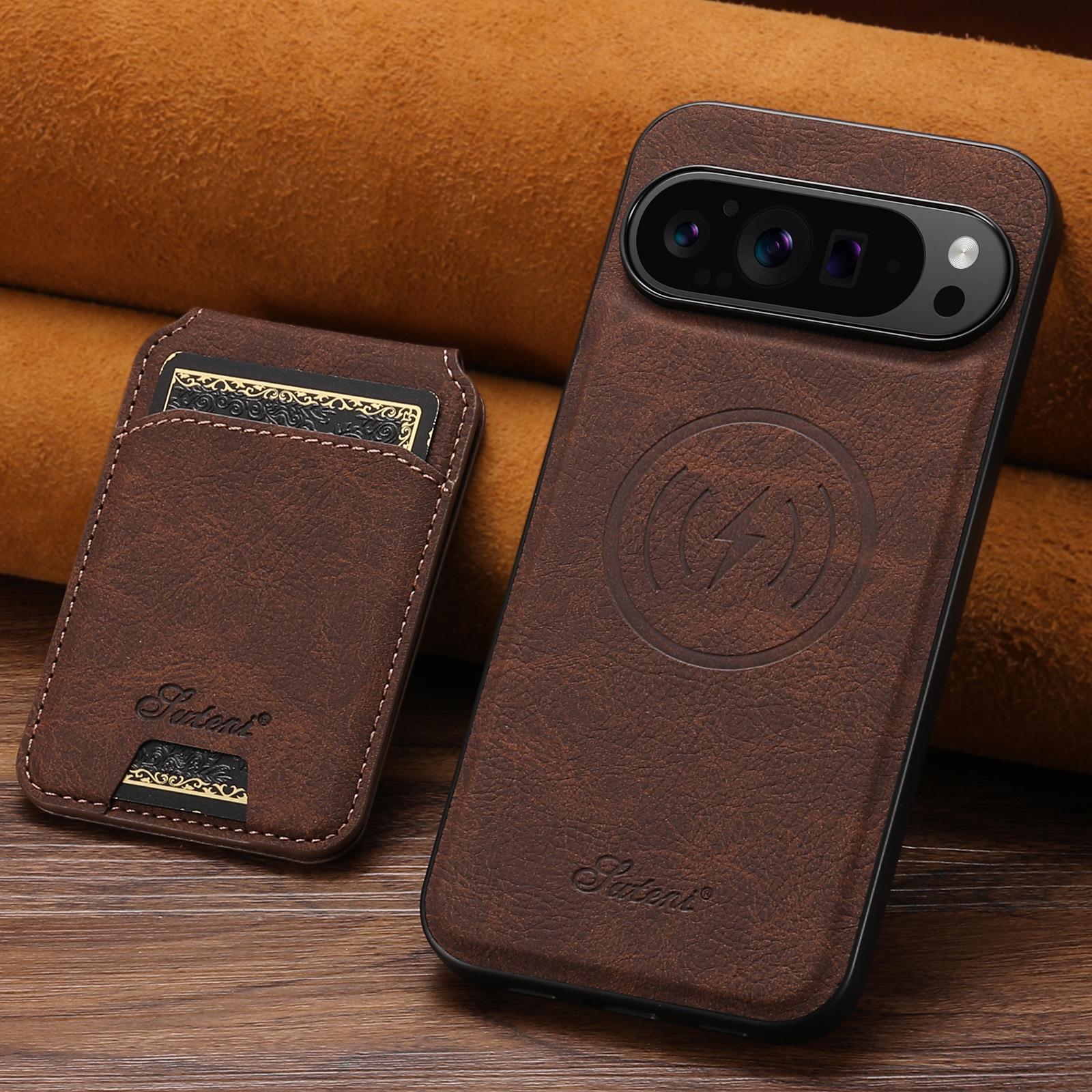 

Vintage Leather Phone Case for Google Pixel 10 Pro XL Pixel9pro 8 8A 7 7A 6 6A Magnet Wireless Charging Card Holder Wallet Cover Google Pixel 8 Pro коричневий
