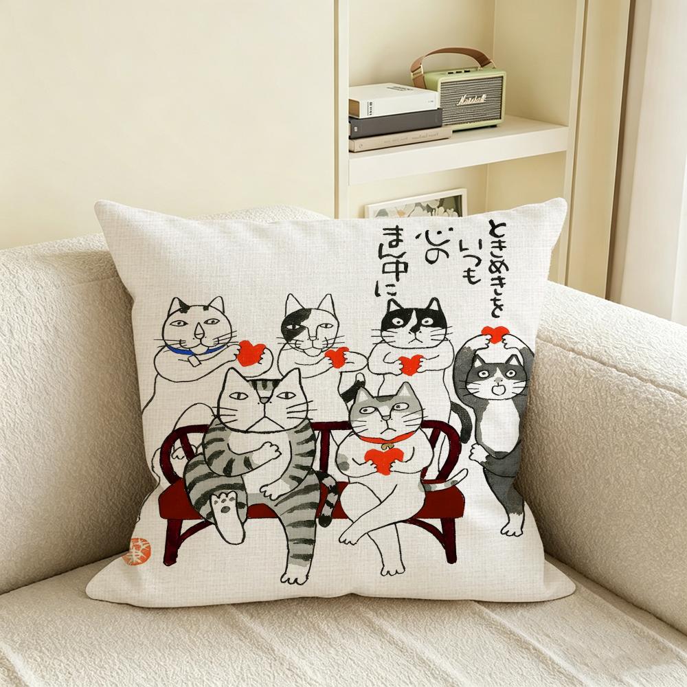 H-Hajime Okamoto Cushion Cover Natural Linen Pillowcase Set, All-In-One Decor For Sofa, Bedroom & Chair