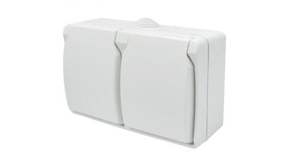 Aqua Plus IP44 Surface-Mounted Double Socket with Grounding, White 40225