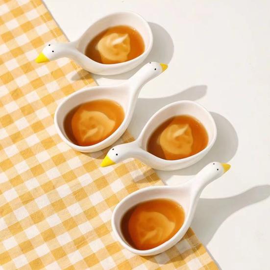 Goose Ceramic Sauce Dish Set Cute Embossed Soy Sauce & Condiment Plates for Sushi Dumplings & Hot Pot Elegant Home Decor Practical Dipping Bowls