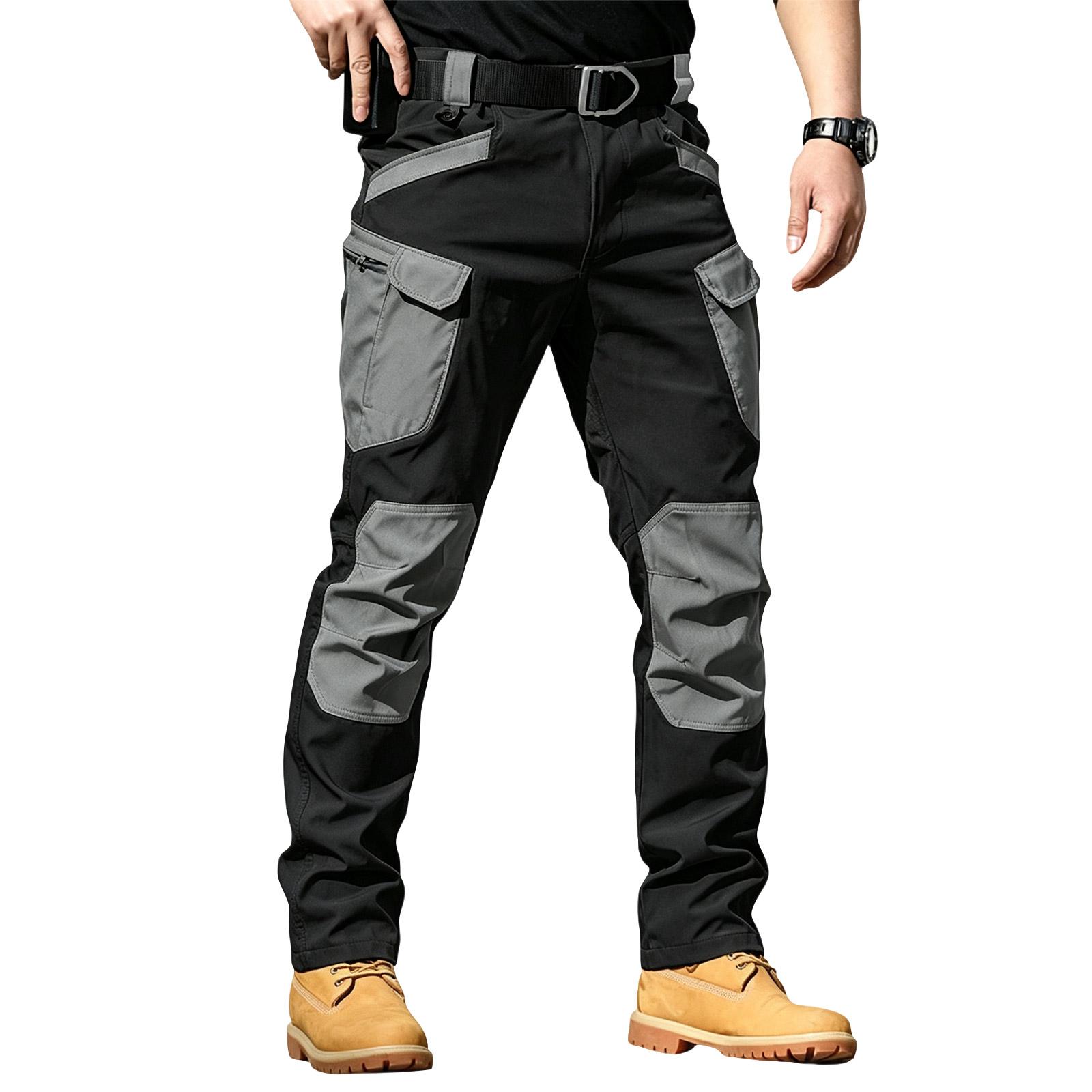 Herren Retro Colorblock Cargohose mit vielen Taschen (Gürtel nicht enthalten) XXXL schwarz