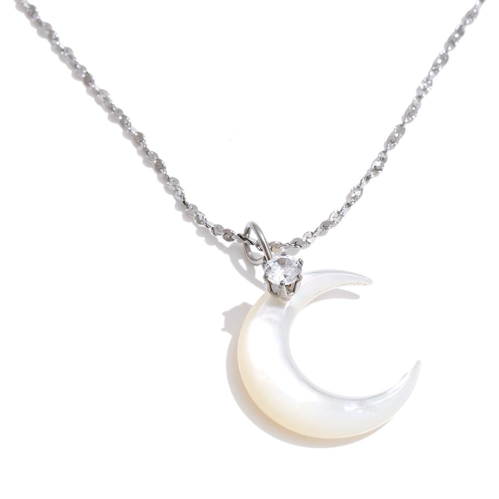 

Yhpup Waterproof Shell Zircon Moon Chic Necklace Pendant Stylish Unique PVD Plated Charm Delicate Korean Jewelry Wholesale