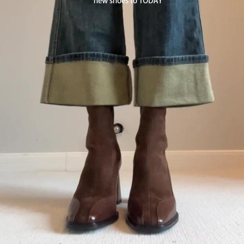 Fashion New Style Vintage Women's Fashion Boots Elegant Modern Boots Women Pointed Toe Back Zip Thin Heels Sewing Shoes Zapatos Mujer