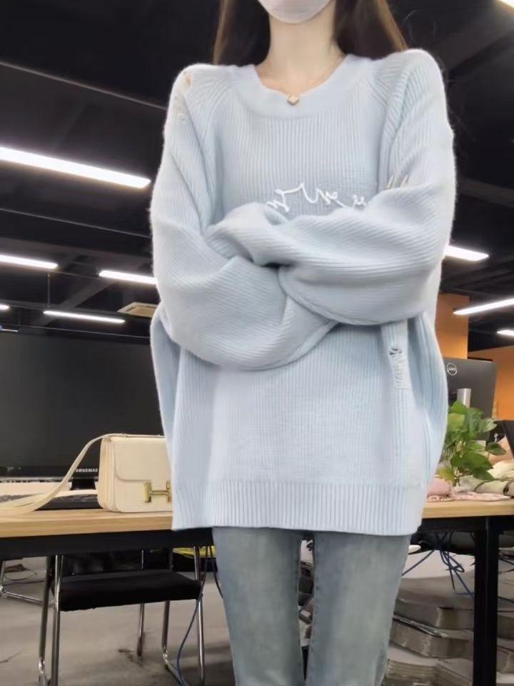 2024 Versatile Casual Knit Sweater: Round Neck, Loose Fit, Long Sleeve Pullover