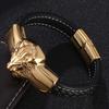 New Mens Bracelets Leo Lion Stainless Steel Clasp Black Leather Bracelet Cuff Wristband Fashion Jewelry