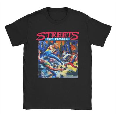Camiseta Masculina Streets of Rage Capa Arte Vintage Algodão Camiseta Manga Curta Camiseta Gola Redonda Tops Verão