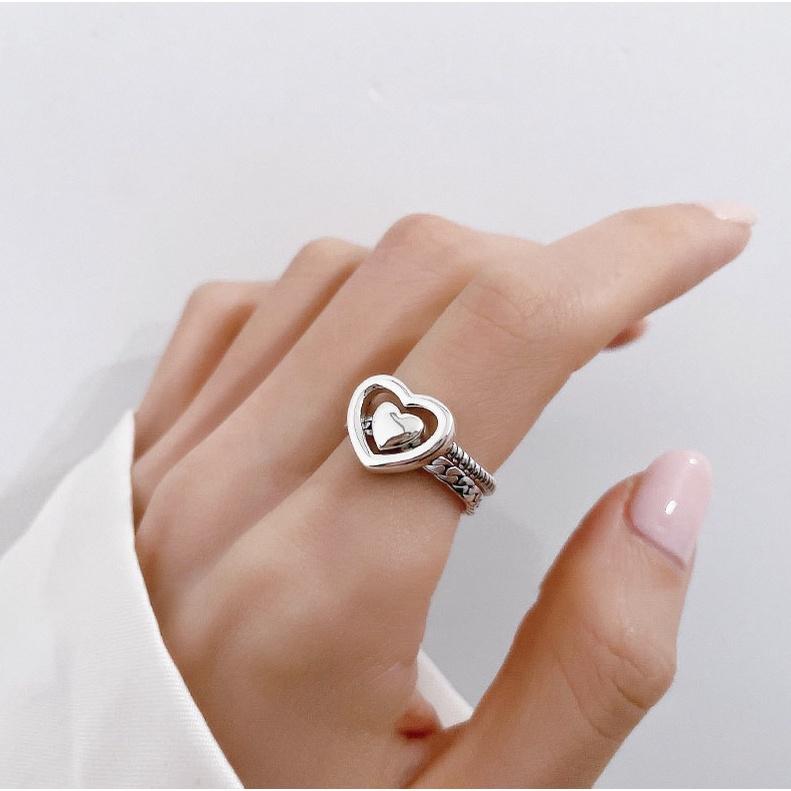 2 stk/sett koreansk hjerte stablering for kvinner Elegant sølv fingerringer tilbehør smykker
