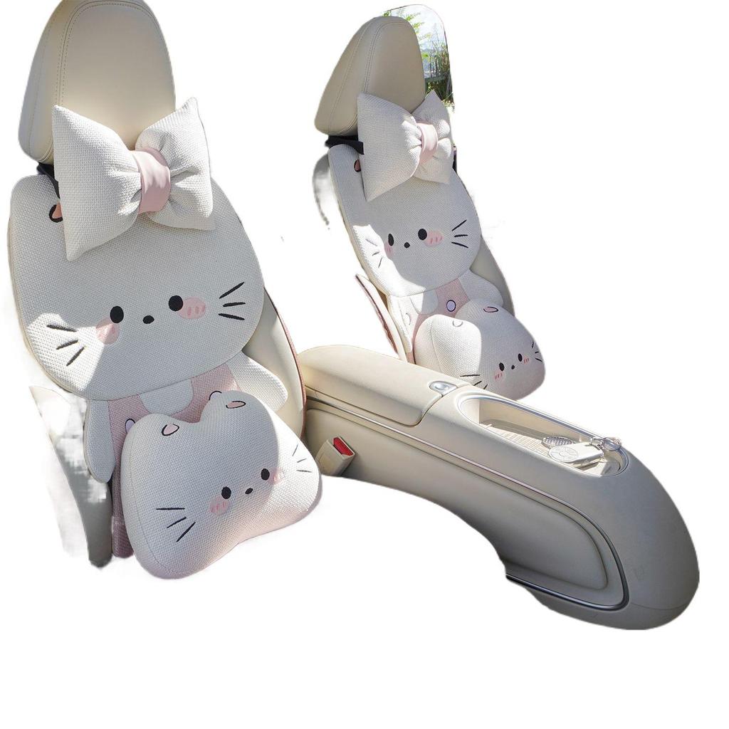 Leinen-Autositzkissen mit 3D-Kätzchenmotiv: Belüfteter, atmungsaktiver, kühler und hübscher Universal-Hut für Damen – perfekt für alle Jahreszeiten