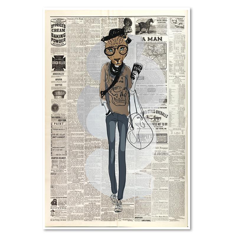 Canvas Print Leopard Hipster Newspaper