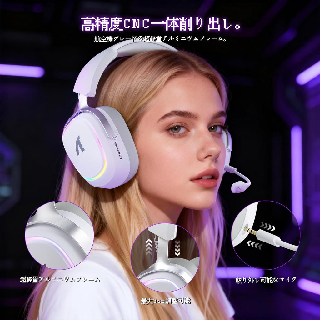 ATTACK SHARK G800 Gaming Professional Wireless Surround Sound with Sound 3 Aluminum 50mm AI Removable Adjustable Compatible with and PS5 Headset, RGB,