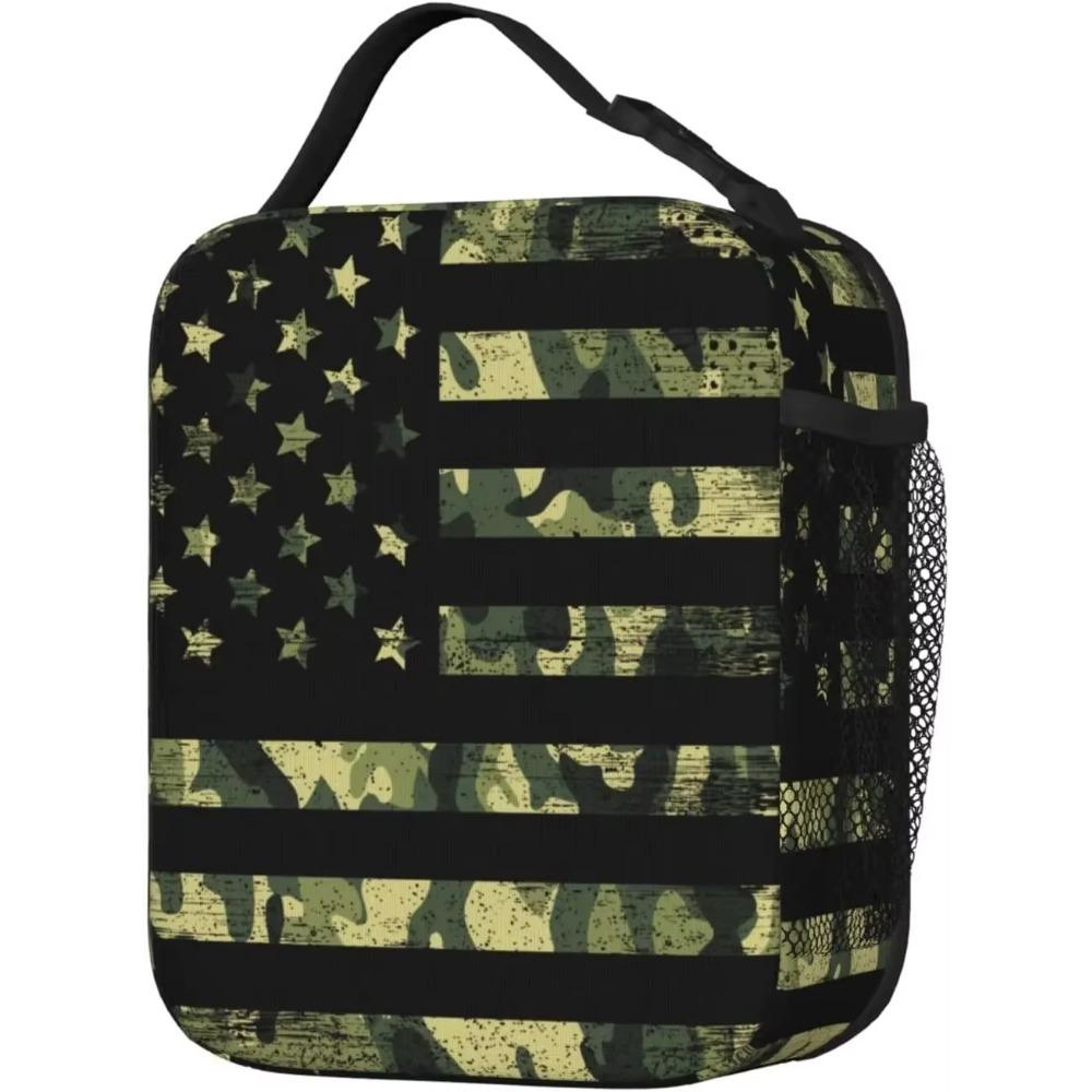 Camouflage American Flag Lunch Box Camo Insulated Lunch Bags for Women Men Girls Boys Detachable Handle Lunch Box Meal Tote Bag