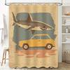 Vibrant Retro Bath Shower Curtain Unique Shark Car Design Waterproof Fabric Easy Installation