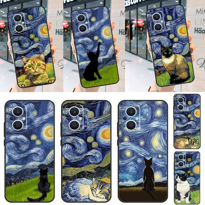 Cat Van Gogh's The Starry Night Case For OPPO Find X6 X5 X3 X2 Pro Lite Neo Reno 7 3 4 5 6 8 Lite 8T 2Z 4Z 5Z Cover Coque