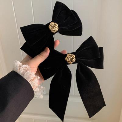 Mejoy Camellia Velvet Ribbon Hair Point Pin Clip