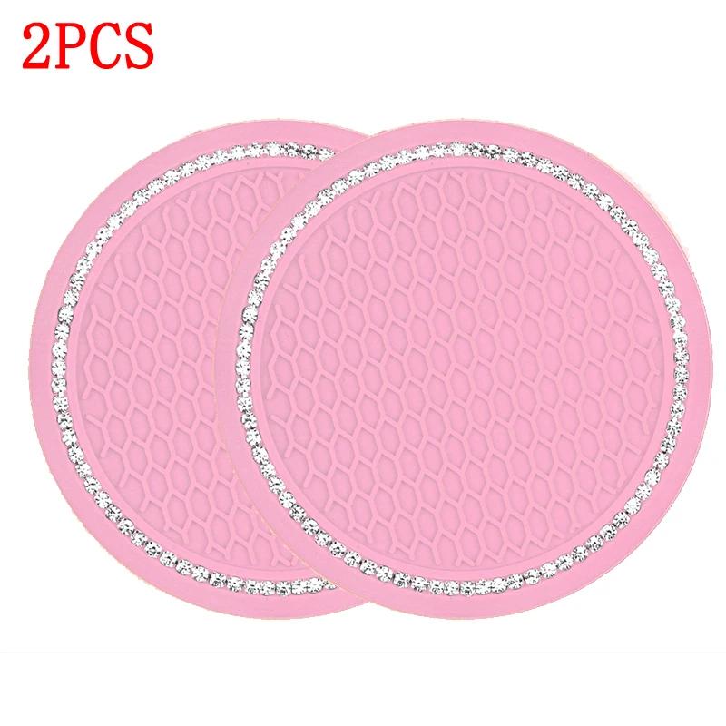 2Pcs Bling Car Cup Holder Coaster with Rhinestone Anti Slip Insert Mat Pads for Women Girls Universal Auto Interior Accessories