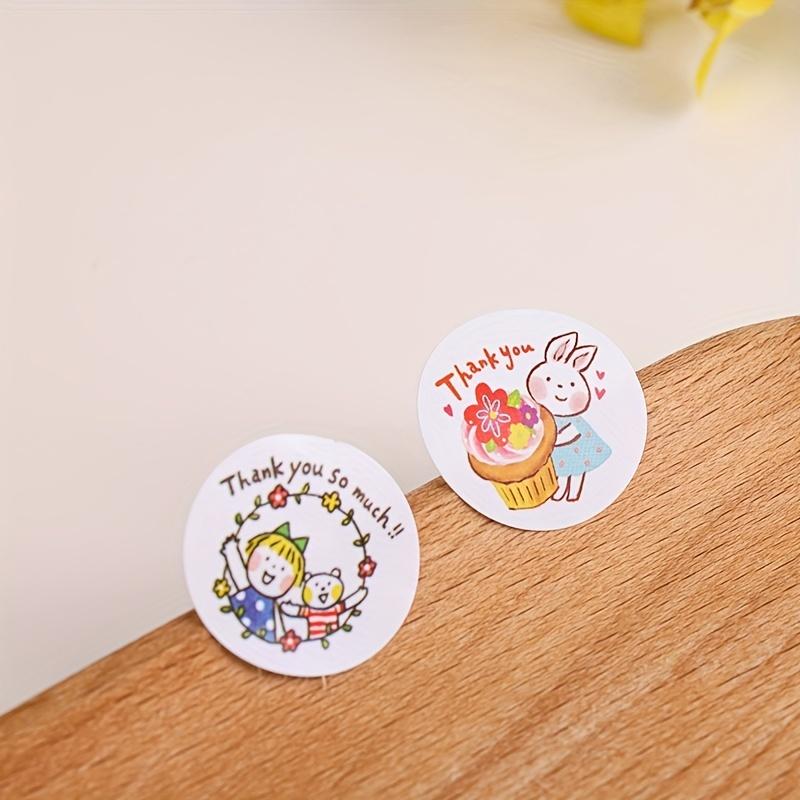 4rolls/2000pcs Thank You Round Sticker, 500pcs/roll Self-adhesive Cartoon Roll Sticker, Can Be Used for Packaging Decoration