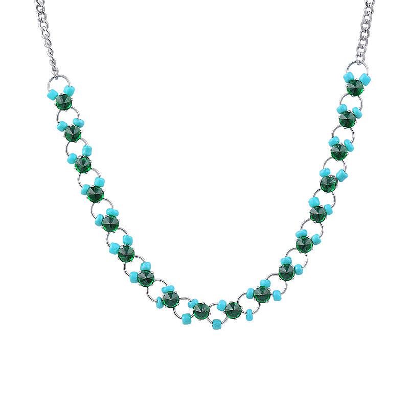 Titanium Titanium Steel Blue Rice Beadsloga Clavicle Chain