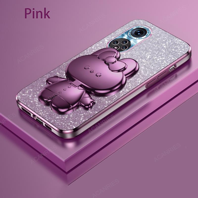 Niedliche 3D-Kaninchen-Kosmetikspiegel-Ständer-Beschichtungshülle für Huawei Honor 50 Pro 90 Lite 60 SE 20 30 Nova 9 11 5t 3 3i Schützen Sie die hintere Abdeckung