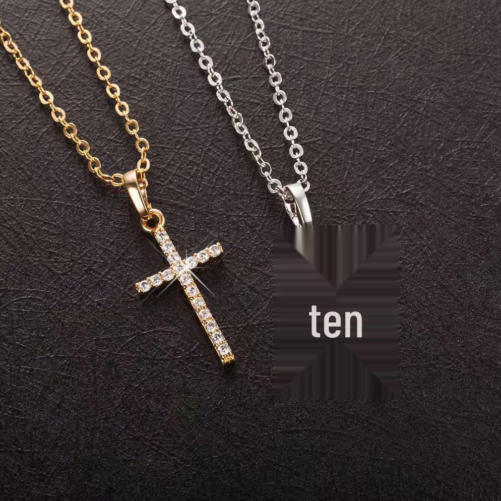 European & American Rhinestone Cross Pendant Necklace - Exquisite Hip-Hop Clavicle Chain