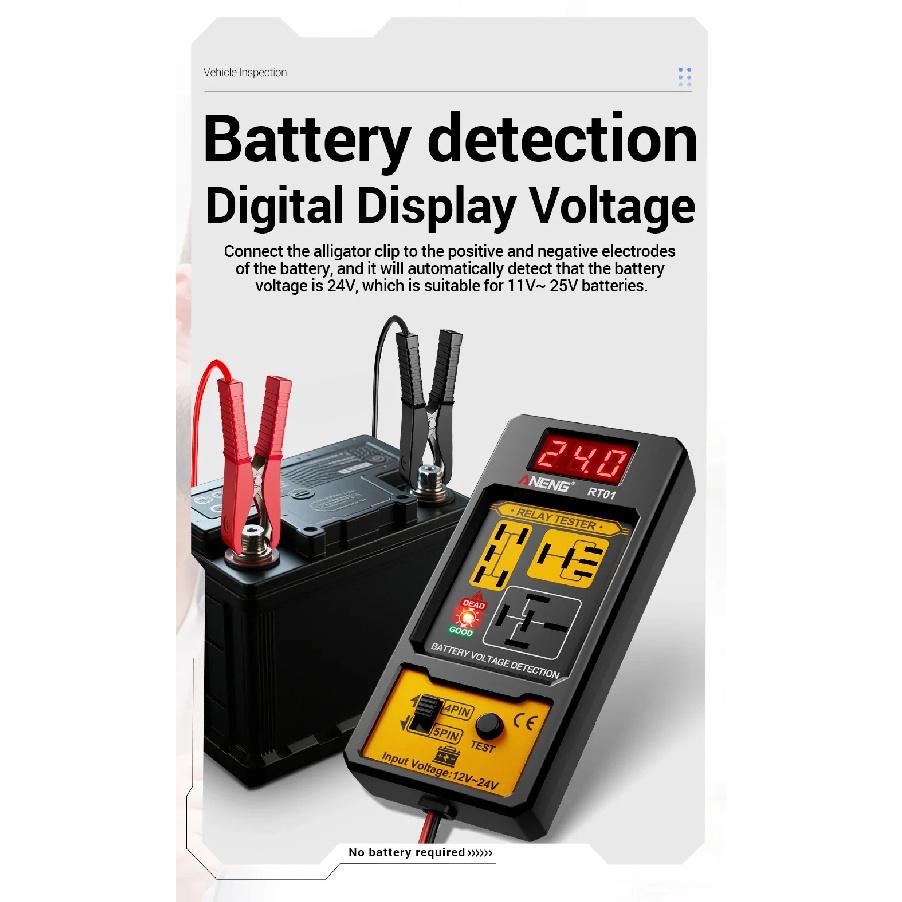 Relay Detector 11-25V ANENG RT01 Digital Universal 4/5 Pins Car Battery Vehicle Detection Digital Display Voltage Battery Tester