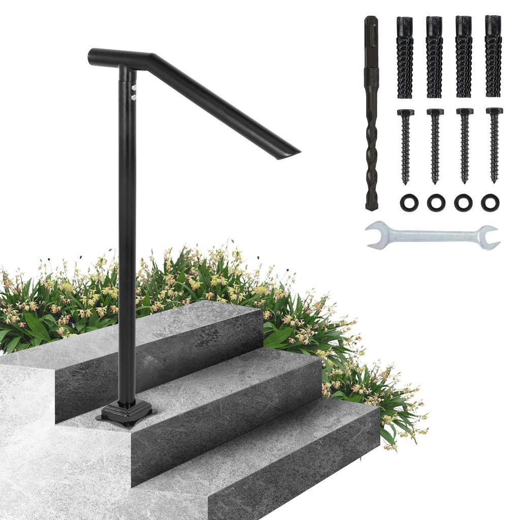 VEVOR Handrail, 1-3 Step Black Steel Railing for Steps 330LBS Capacity Stair Handrail Baking Varnish Metal Handrail for Stairs Stylish Handrails for