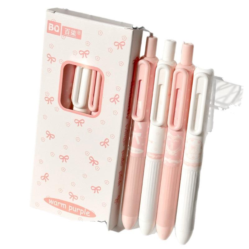 Light Pink Small Pudding Retractable Neutral Pen 0 5mm Black Ink Quick Dry For Students