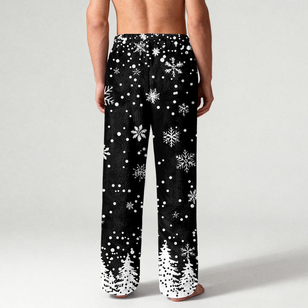 Men's Drawstring Pocket Flannel Pants Homewear Sleep Pants