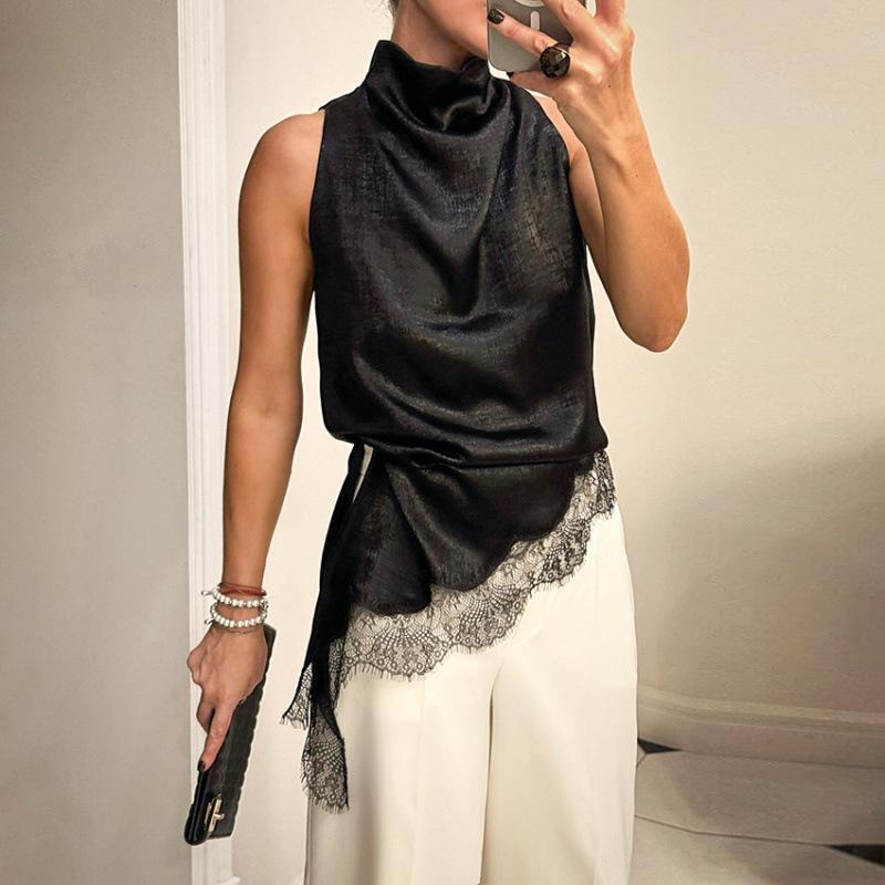 2026 New Fashion Sexy Sleeveless Women's Lace Trim Vest - European and American Style