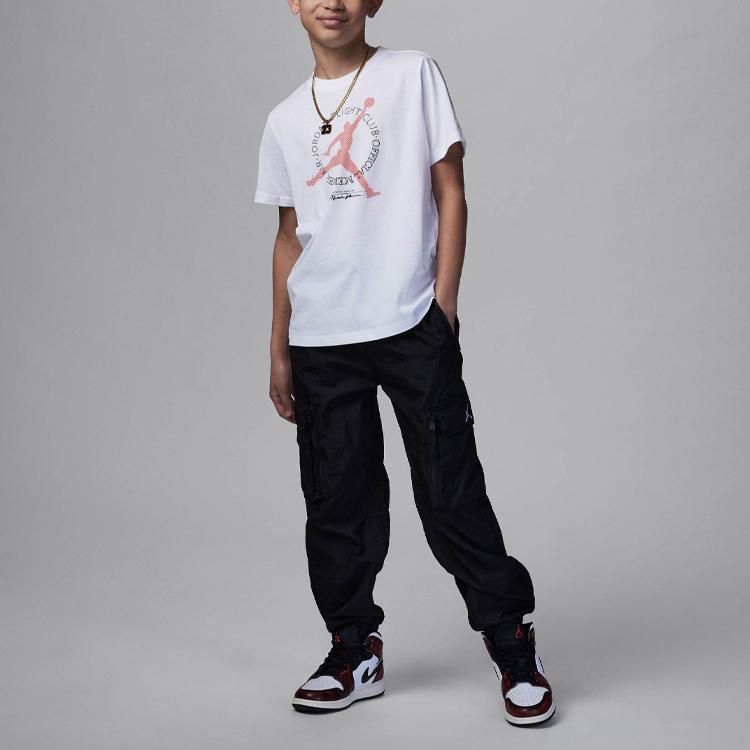 Jordan Kids Alphabet Logo Print Crew Neck Short Sleeve T-Shirt Kids Tops White FQ1039-100