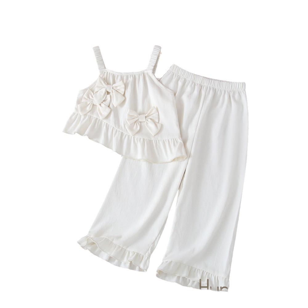 Korean Kids' Summer Set: Adorable Bow Strap Tank & Wide-Leg Pants
