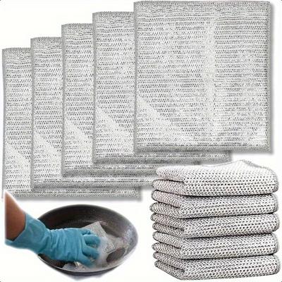 20pcs Multi-Purpose Wet and Scratch-Free Steel Dish Cloths, Reusable Cleaning Pads, Steel Scrubber Mats, Microfiber Dish Towels