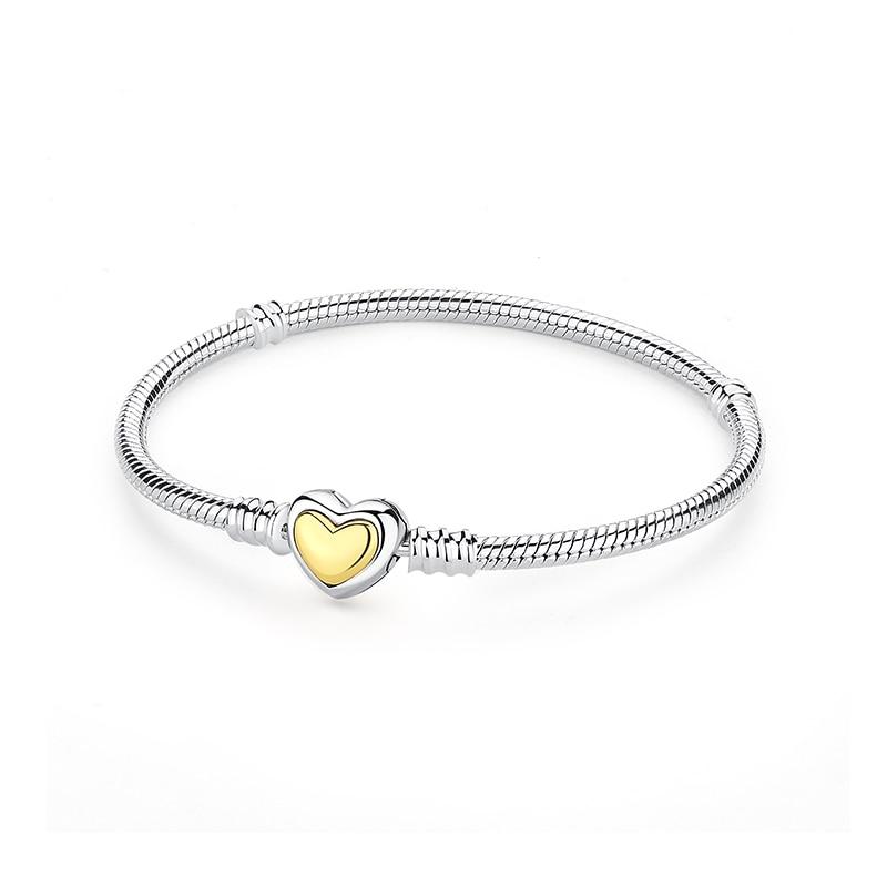 Originale 925 Sterling Sølv Armbånd Armbånd Krystallkule Kjærlighet Hjertelås Perler Charms Moments Armbånd For Kvinner DIY smykker