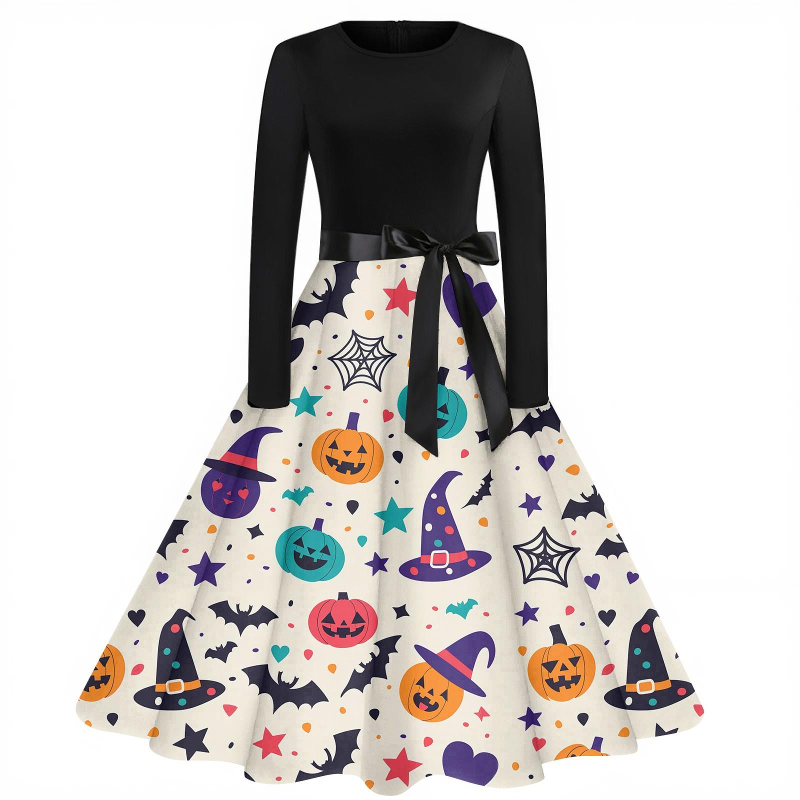 

Женское модное винтажное платье с длинным рукавом и круглым вырезом с принтом на Хэллоуин для вечеринки XXL