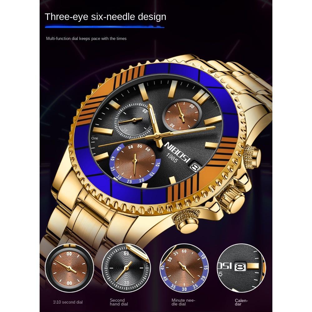 NIBOSI Klassische Herrenuhr, im Dunkeln leuchtend, wasserdicht, multifunktional, Chronograph, Sport-Quarzuhr