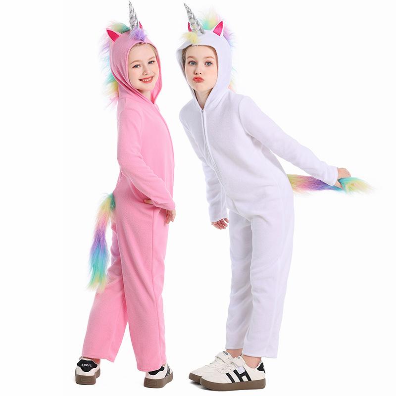 Rainbow Elf Unicorn Cosplay Costume for Children Girls Boys Stage Outfit Kids Halloween Festival Party Dress Up Jumpsuit Pajamas