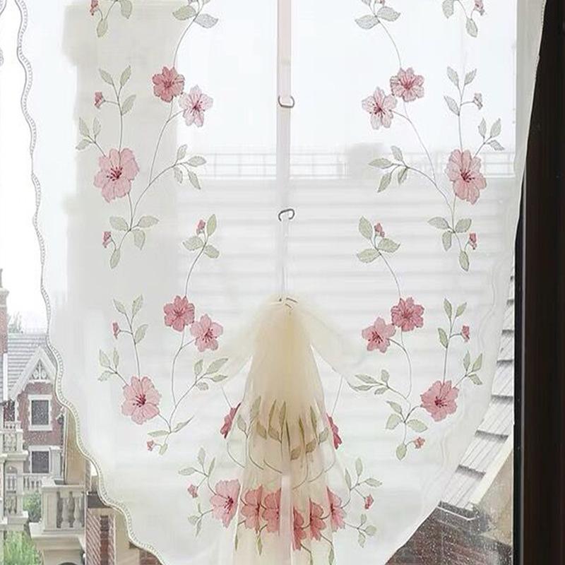2026 Flower Embroidery Pulling Curtain Window Screen Lace Curtains, Lifting Curtains, Partition Curtains, Balloon Curtains