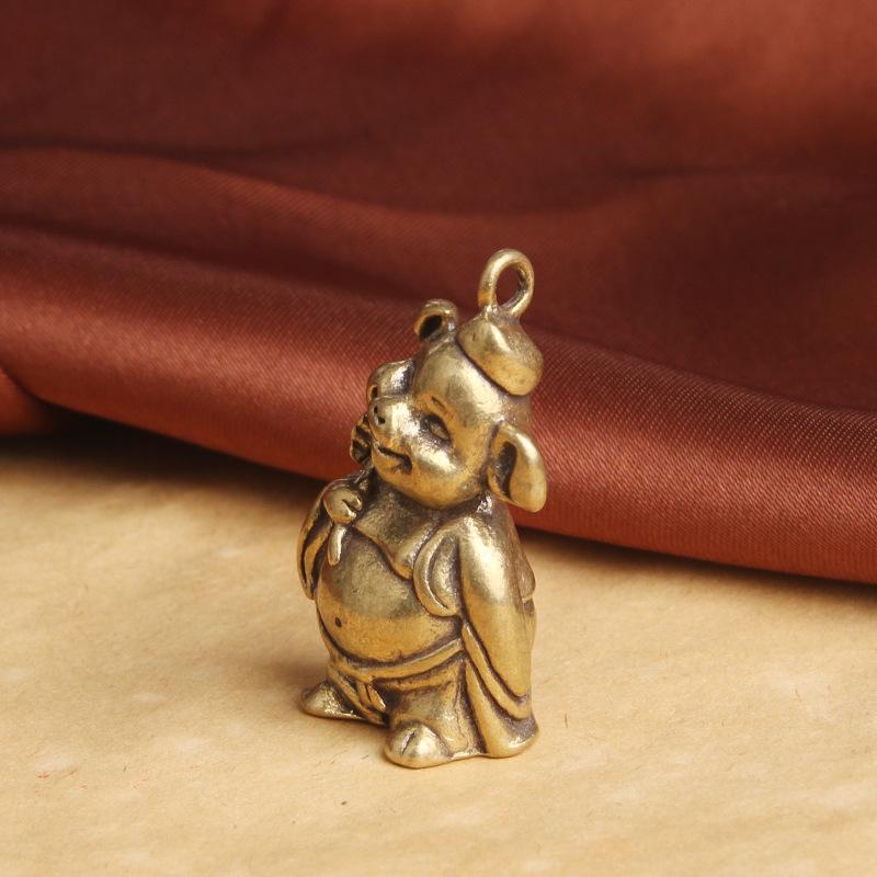 Brass Cartoon Pig Eight-Jie Keychain Pendant Tianpeng Marshal Second Brother Cute Pendant Small Copperware Wholesale