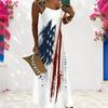 Women Plus Size Scoop Neck Strappy Sleeveless American Flag Printed A Line Long Dress
