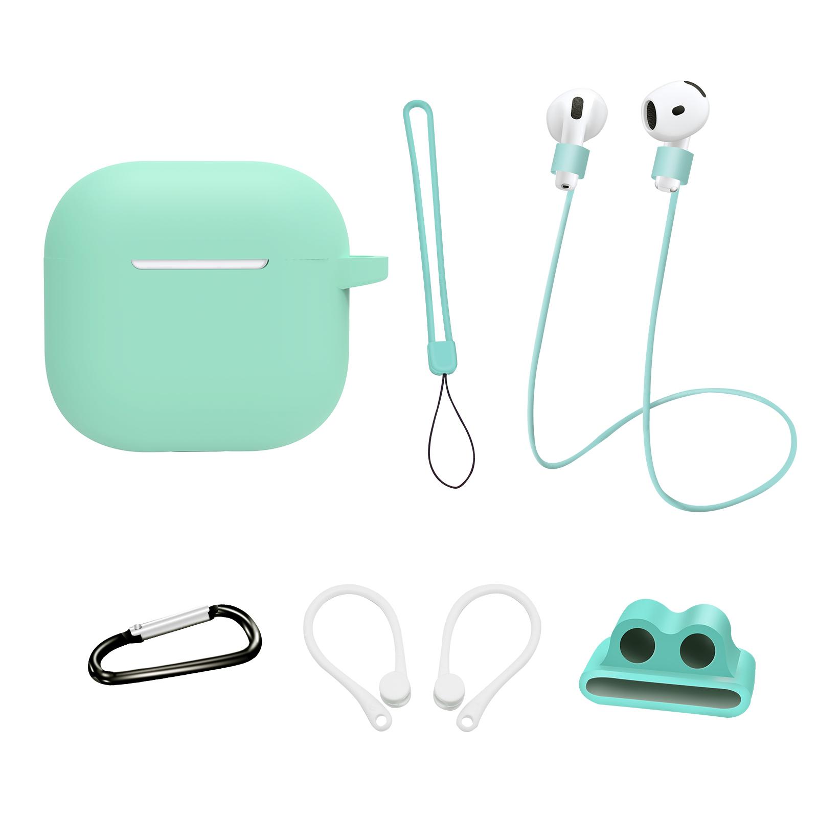 

6 in 1 Headset Accessories for AirPods 4 Silicone Case + Carrying Strap + Earphone Holder + Ear Hooks + Neck Strap + Keychain D