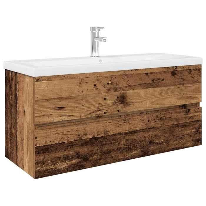VidaXL Meuble lavabo avec bassin et robinet intégrés vieux bois, armoire lavabo de salle de bain, meuble de salle de bain, 3328937