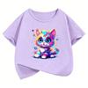 Funny Colorful Cat Design TShirt Printed T Shirt Girls Summer Clothes Short Sleeve Tops TShirts Cute Cat Girls Clothing