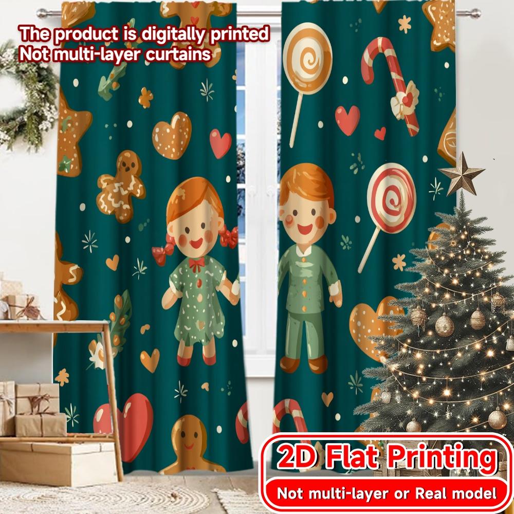

Set Of 2 Flat Printing Gingerbread Joy Popular Window Curtain Polyester Curtains Room Decor Perfect Semi Transparent W100*H70(CM)-Rod Pocket&2PCS