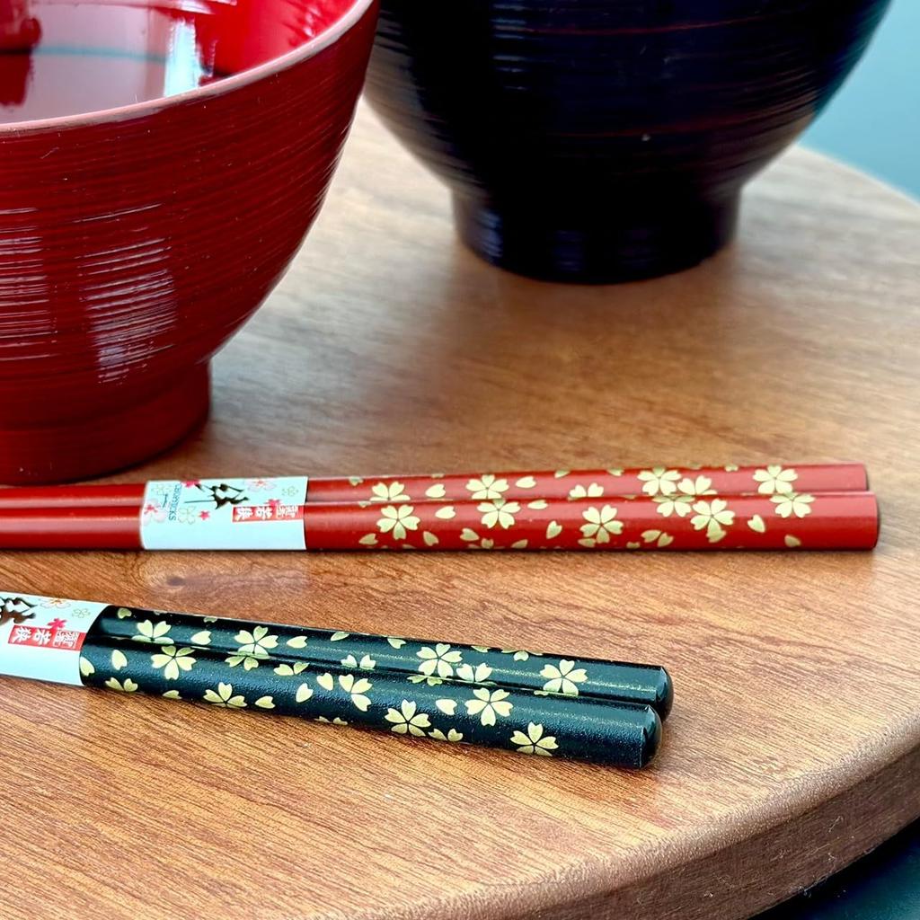 Yamaya Lacquerware Bowl and Chopsticks Set with Gift Box (Microwave-Safe Soup Bowl, Akebono/Negoro)