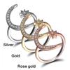 Crescent Moon Star Diamond Crystal Open Rings for Women Bridal Wedding Engagement Fashion Jewelry